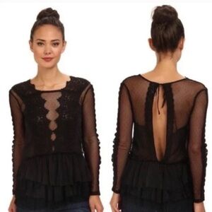 Free People Midnight Memories black sheer lace long-sleeve blouse